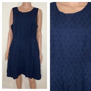 J. Crew Navy Eyelet Sleeveless Fit-and-Flare Dress